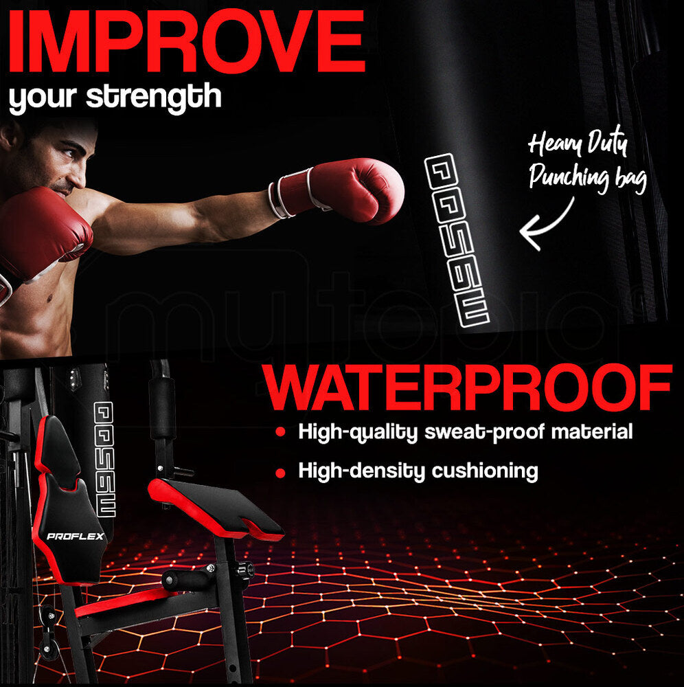 Multi Station Home Gym Set with 148lbs Plates & Boxing Bag