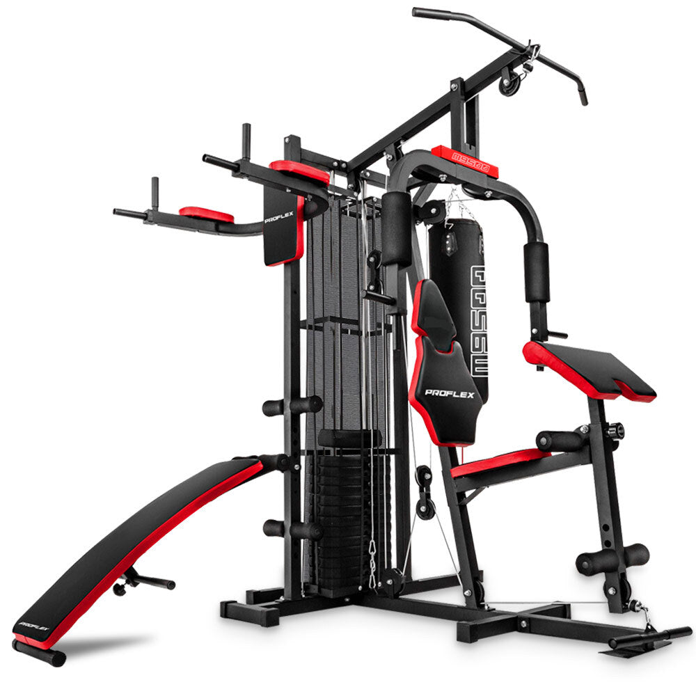 Multi Station Home Gym Set with 148lbs Plates & Boxing Bag